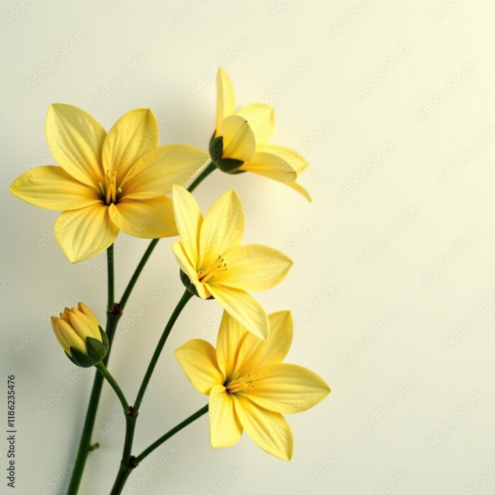 Pale yellow levanter flowers on a white background, delicate, light, petals Pale yellow levanter flowers on a white background, delicate, light, petals