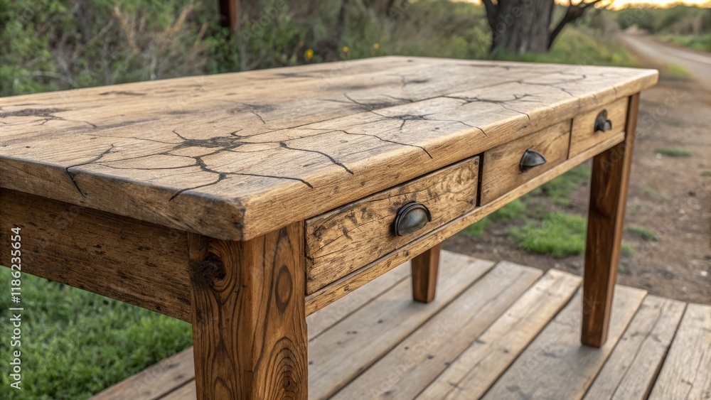 Rustic Wooden Console Table Three Drawers, Crackle Top, Outdoor Setting, wood furniture rustic furniture, farmhouse style Rustic Wooden Console Table Three Drawers, Crackle Top, Outdoor Setting, wood furniture rustic furniture, farmhouse style
