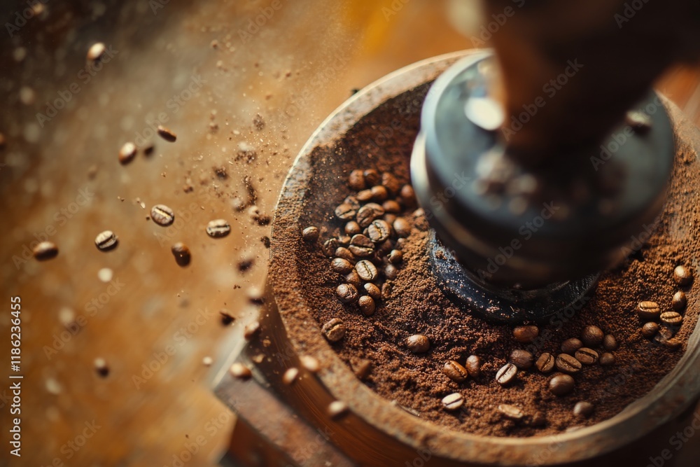 Coffee Grinder in Action Close-Up Coffee Grinder in Action Close-Up