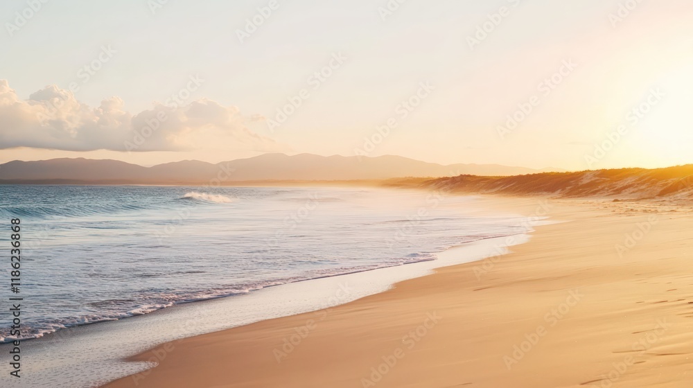 Serene Sunset Beachscape: Golden Hour Coastal Paradise Serene Sunset Beachscape: Golden Hour Coastal Paradise