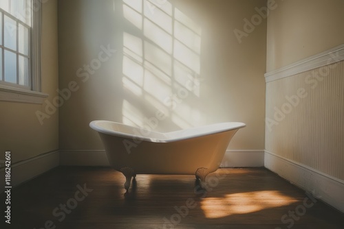 minimalist bathroom vintage clawfoot bathtub empty space photo