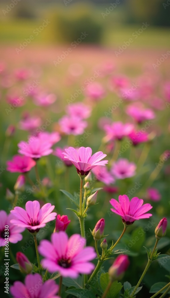 Field of pink wild petunia flowers swaying gently, pink, field, flowers Field of pink wild petunia flowers swaying gently, pink, field, flowers