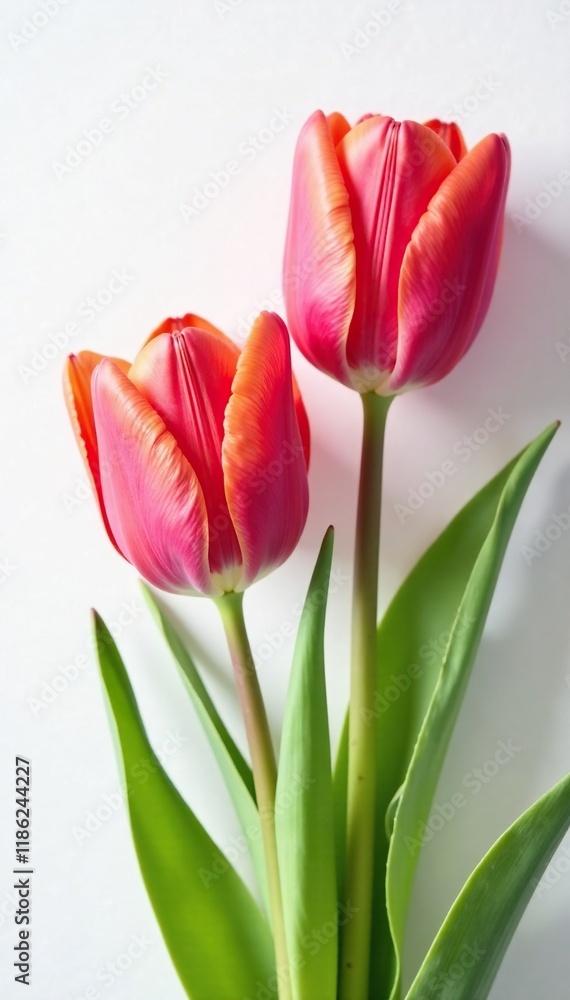 Colorful tulip blooms against soft white background, bloom, purple, nature Colorful tulip blooms against soft white background, bloom, purple, nature