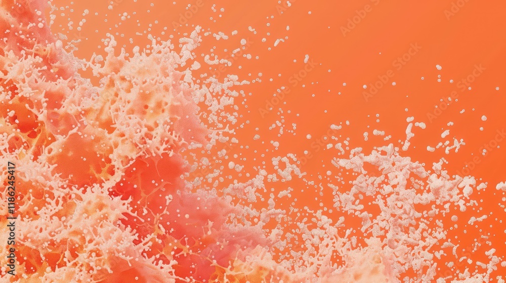 Gradient background shifts from deep orange to light, with abstract particles and pink noise texture adding blur and distortion for an atmospheric effect Gradient background shifts from deep orange to light, with abstract particles and pink noise texture adding blur and distortion for an atmospheric effect