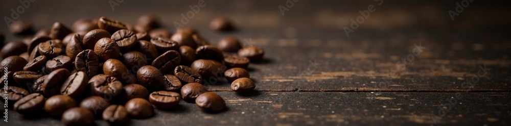 Aromatic coffee beans scattered on a dark wooden surface, spices, rustic, coffee Aromatic coffee beans scattered on a dark wooden surface, spices, rustic, coffee