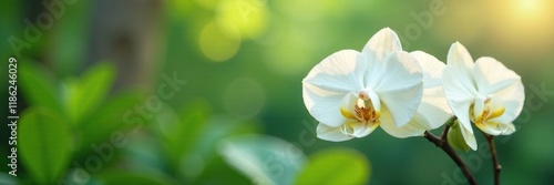 Elegant white orchids unfold in a serene landscape, landscape, flower