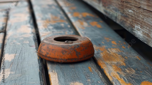 Artisan crafted wooden bowl resting on a rustic wooden table in outdoor setting