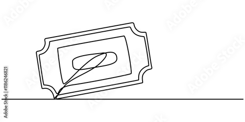 Ticket Single Line Icon, Continuous one line drawing cinema ticket. Vintage cinema ticket isolated on a white background. Vector illustration, Single continuous line drawing of ticket. one line draw. 
