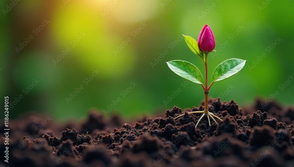 Ceratodon purpureus with growing mini tree roots on soil, plant, plants Ceratodon purpureus with growing mini tree roots on soil, plant, plants