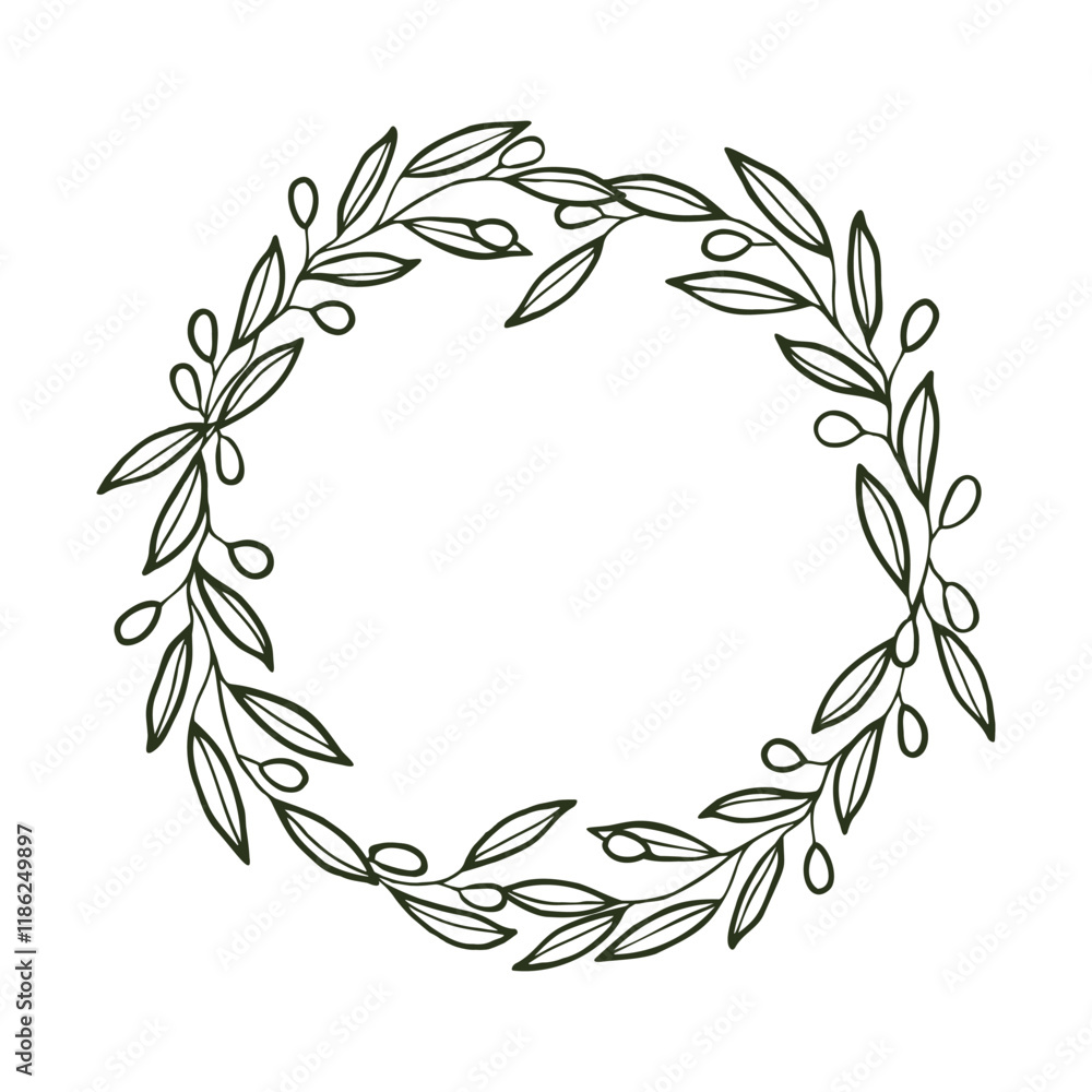 Circle wreath frame of olive branches and berries. Circle wreath frame of olive branches and berries.