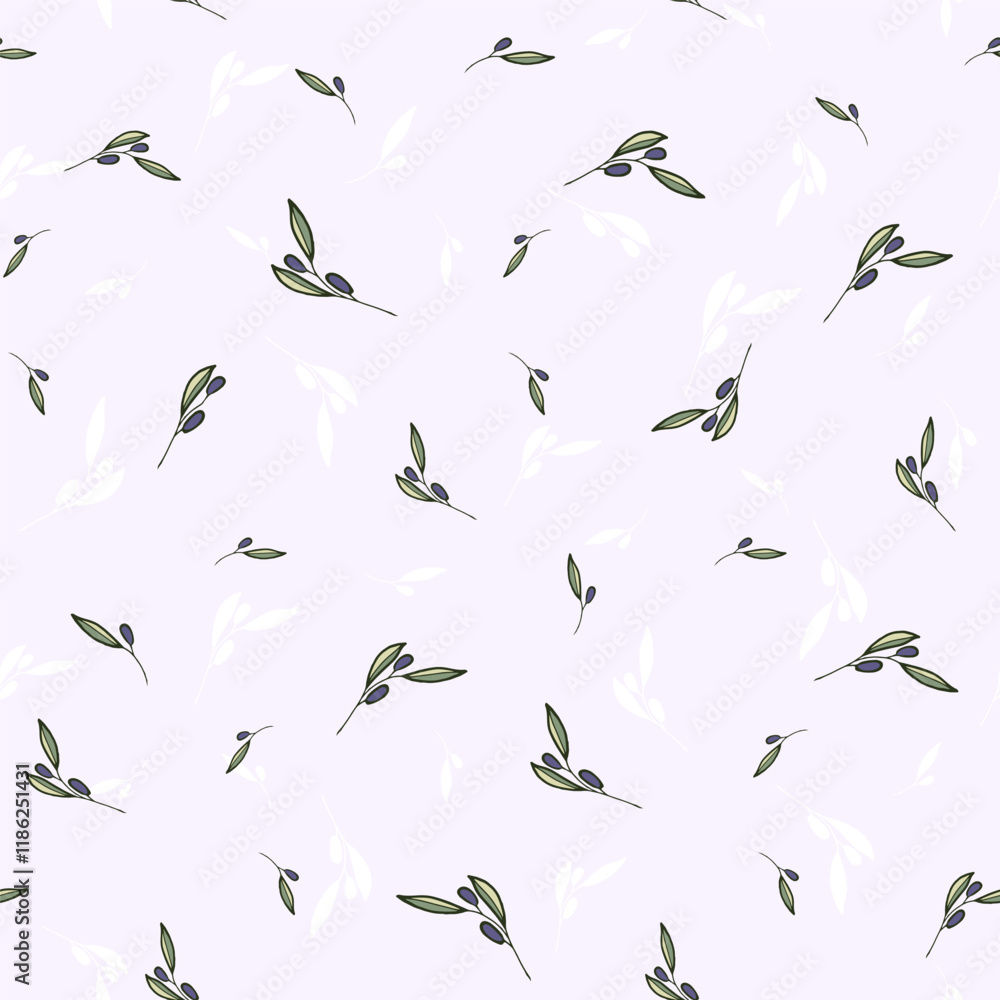 Fototapeta premium Olive leaves hand drawn leaves seamless pattern for textile