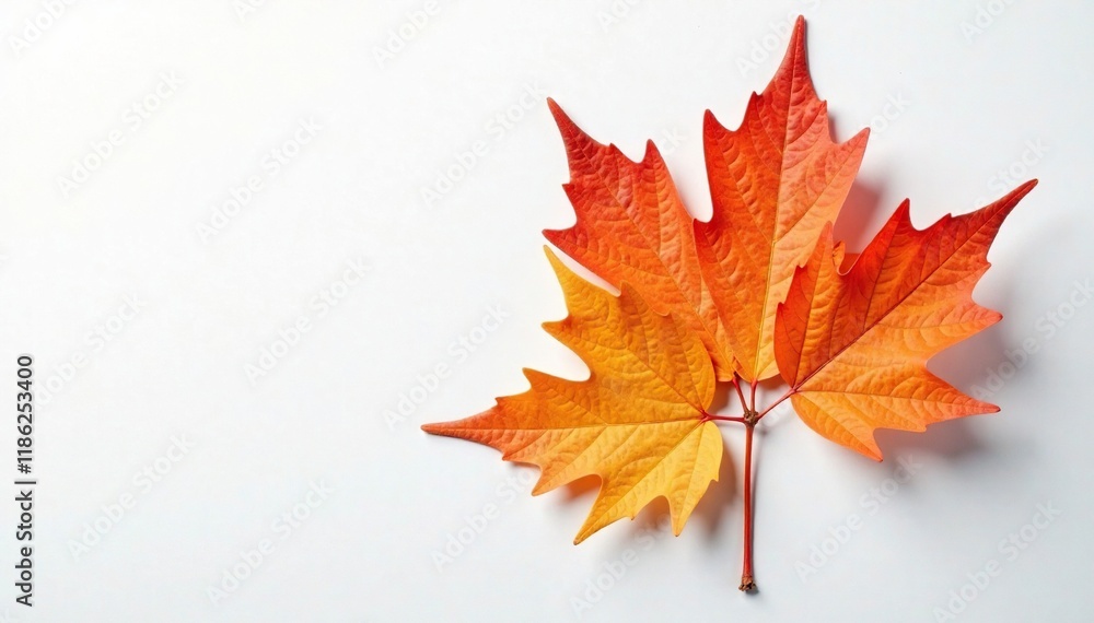Fototapeta premium A bundle of orange maple leaves in a loose arrangement on a plain surface, single leaf, white background