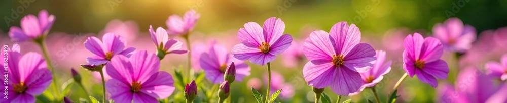 A field of purple petunias stretching across a sunny meadow, flower, bloom, wildflowers A field of purple petunias stretching across a sunny meadow, flower, bloom, wildflowers