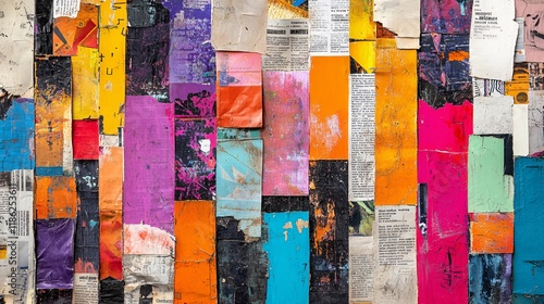 collage art made from ripped newspaper, abstract form, grunge