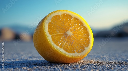 Fresh lemon halves with droplets resting on a soft fabric background alongsid...