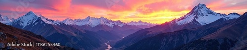 Cerros de Los Colorados at sunrise with snow-capped peaks and valleys, juan juas, Andes, los colorados photo