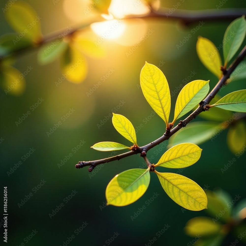 Warm golden light on eucalyptus leaves and branch, tree, nature Warm golden light on eucalyptus leaves and branch, tree, nature