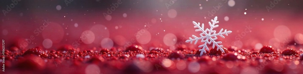 Fototapeta premium Snowflake falls slowly on plain red ground amidst silence, nature, ground, peaceful
