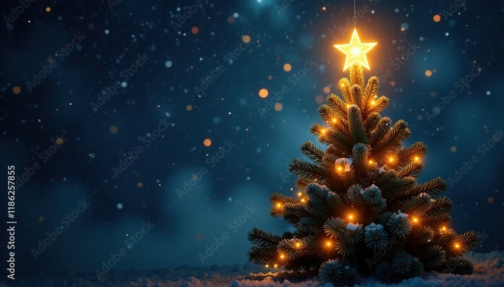 A glowing star suspended from the Christmas tree's canopy, , tree, star A glowing star suspended from the Christmas tree's canopy, , tree, star