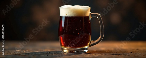 A glass mug filled with dark beer contains sediment at the bottom, dark beer, sediment photo