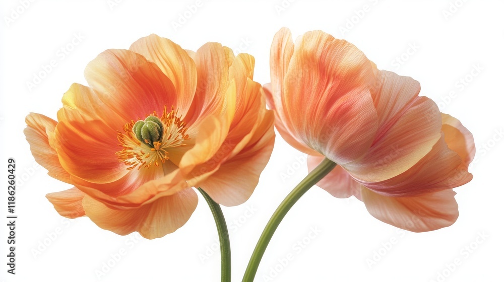 Pair of Persian Buttercup flowers on a white background. Pair of Persian Buttercup flowers on a white background.