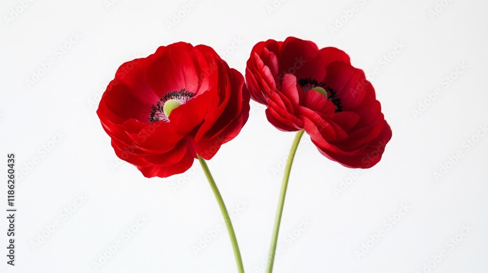 Pair of Persian Buttercup flowers on a white background. Pair of Persian Buttercup flowers on a white background.