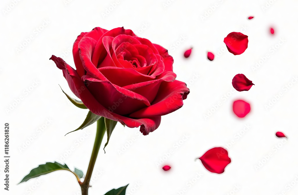 Petals of redroses blowing in the air. In movement, on white background. Petals of redroses blowing in the air. In movement, on white background.