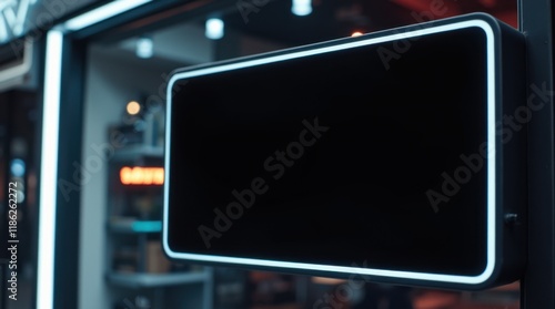 Blank LED Shop Sign on Futuristic Metal Mounting