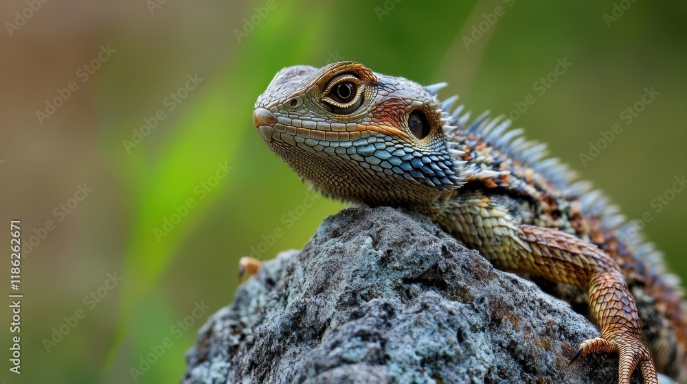 Dragobete Vibrant lizard resting on rock in natural habitat Dragobete Vibrant lizard resting on rock in natural habitat