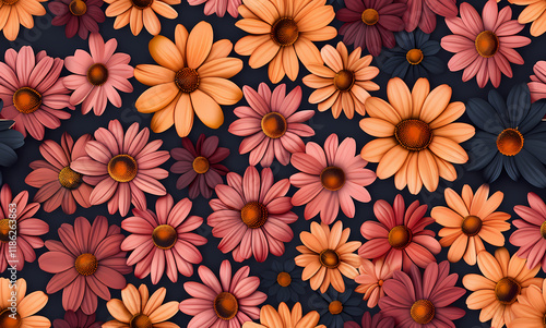 Wallpaper Mural Elegant echinacea floral seamless pattern with vibrant colors on dark artistic background Torontodigital.ca