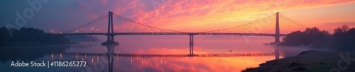 Bridge over Mississippi River at sunrise with fog, landscape, river, bridges photo