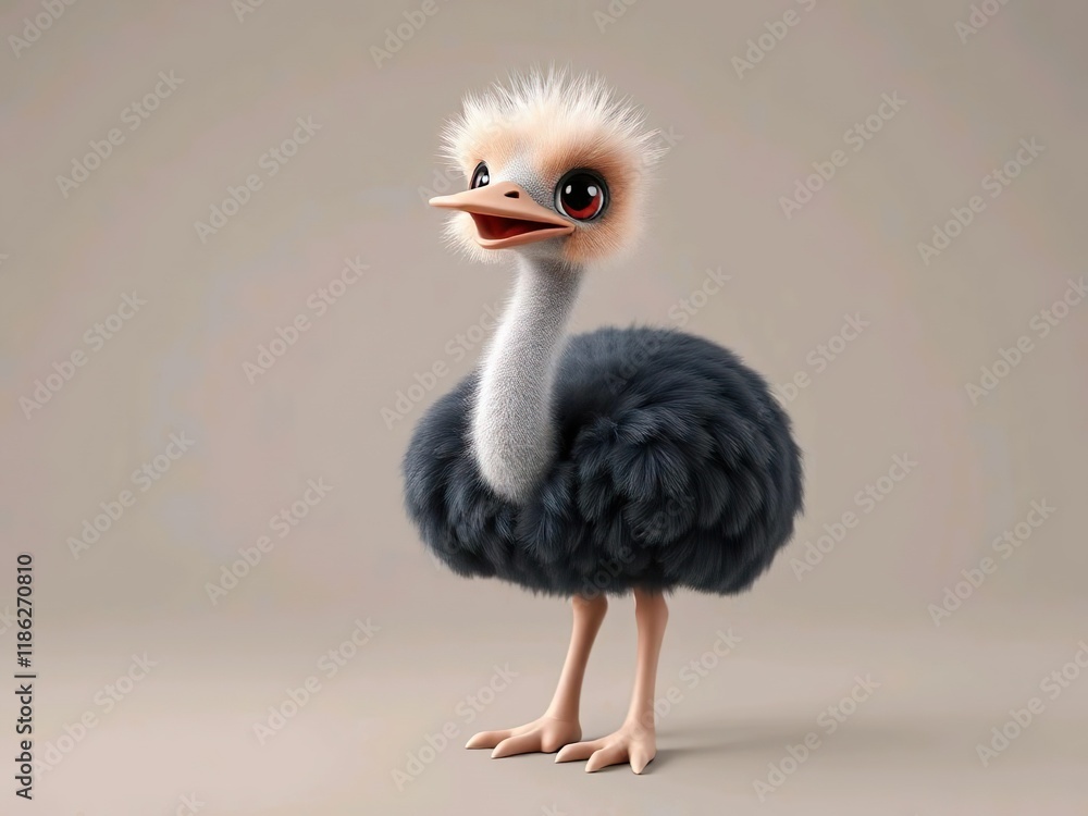 Fototapeta premium Happy cute ostric cartoon 3d rendering illustration