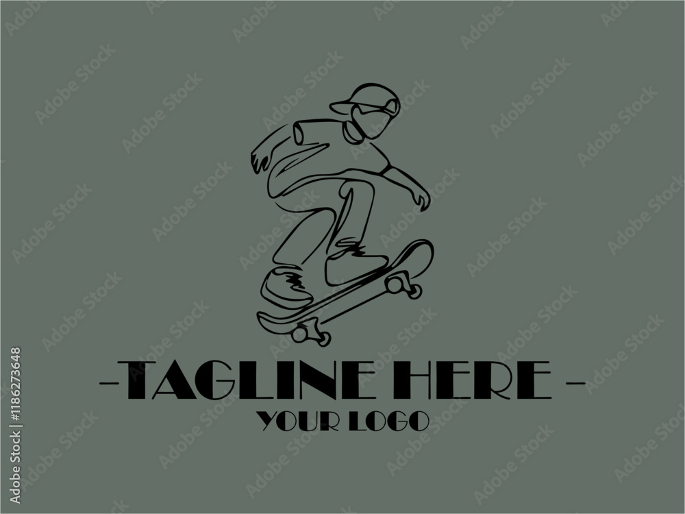 Fototapeta premium Skater performing skateboard trick, suitable Suitable background illustration vector for sports magazines, skateboarding websites, and social media posts showcasing extreme sports lifestyle