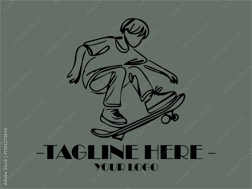 Fototapeta premium Skater performing skateboard trick, suitable Suitable background illustration vector for sports magazines, skateboarding websites, and social media posts showcasing extreme sports lifestyle