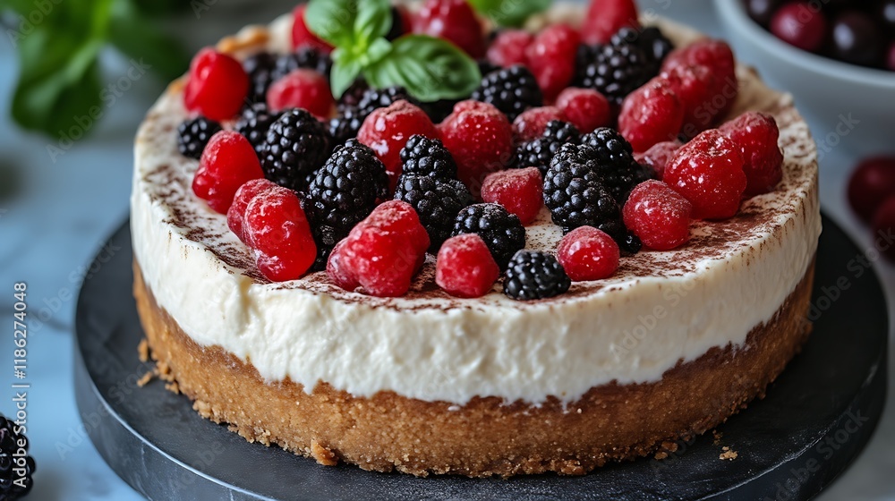 Delicious Creamy Cheesecake Topped With Fresh Berries Delicious Creamy Cheesecake Topped With Fresh Berries