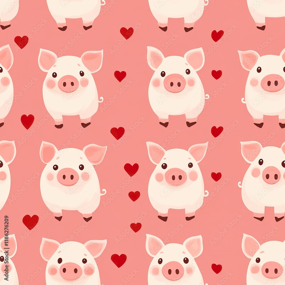 illustration of children's pigs pattern, with hearts, Valentine's Day. illustration of children's pigs pattern, with hearts, Valentine's Day.