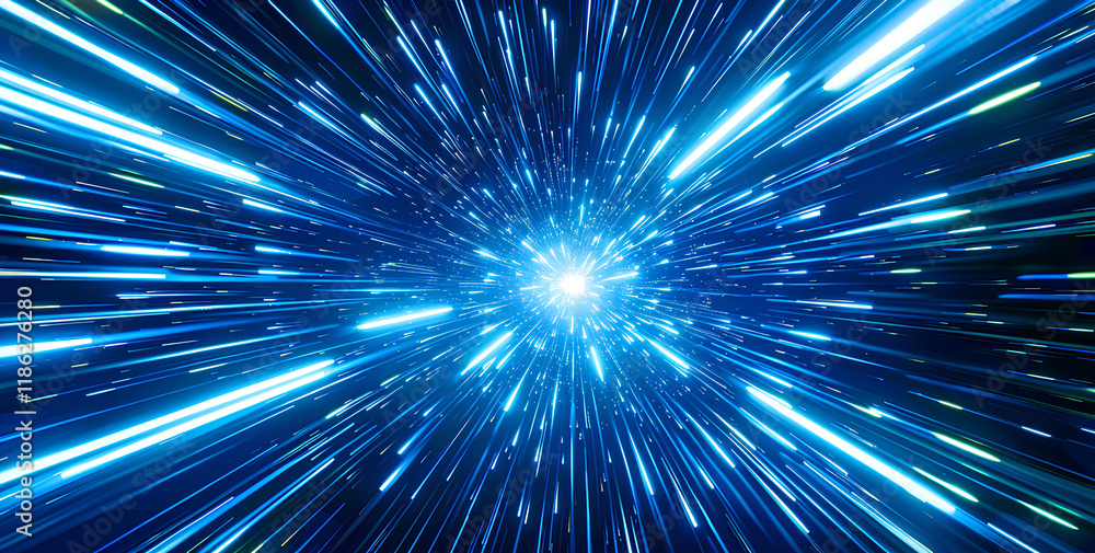 futuristic tunnel with blue laser beams, white light streaks emanating from the center of the frame, and a dark, starry background. futuristic tunnel with blue laser beams, white light streaks emanating from the center of the frame, and a dark, starry background.