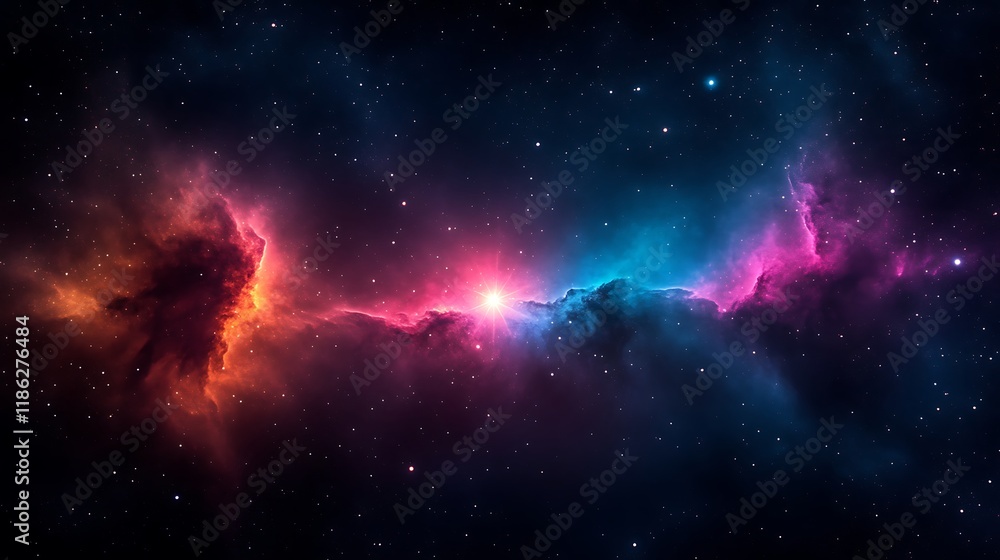 Fototapeta premium Cosmic Nebula Displaying Vivid Colors And Stars