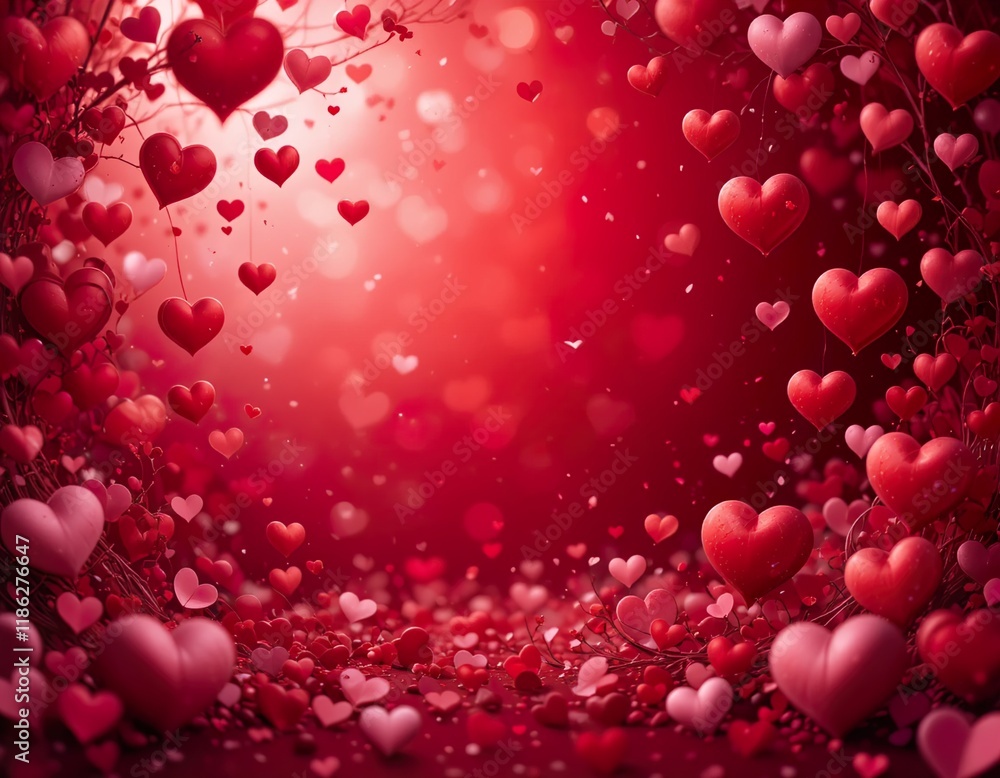 Whimsical Romance: A Dreamy Valentine's Day Scene with Red Roses and Shimmering Hearts Whimsical Romance: A Dreamy Valentine's Day Scene with Red Roses and Shimmering Hearts