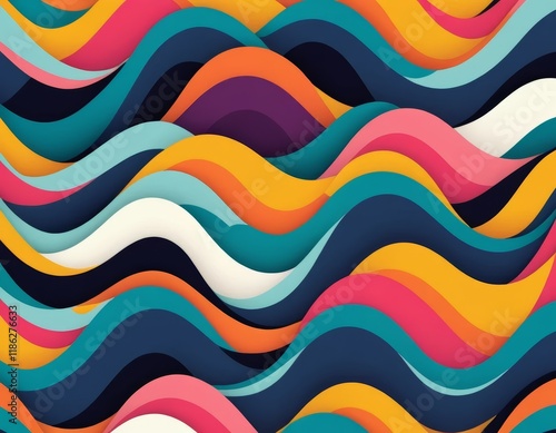 Vibrant Colorful Abstract Wave Background: Seamless Pattern of Interlocking Curved Lines in Bold Hues
