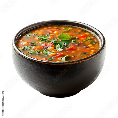 Lentil Soup Shorba with Vegetables and Herbs Isolated on Transparent Background photo