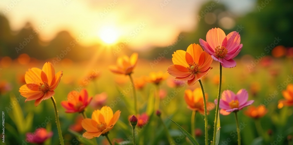 Spring primrose flowers blooming in a sunny meadow, sunset, wildflowers, botanical photography Spring primrose flowers blooming in a sunny meadow, sunset, wildflowers, botanical photography