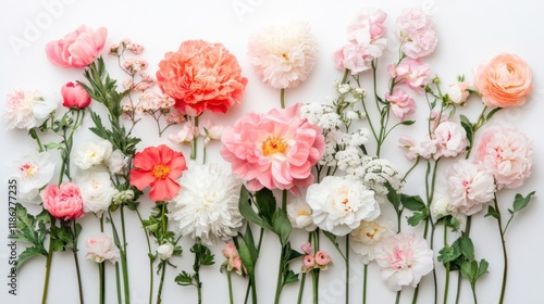 Wallpaper Mural Delicate pastel flowers are artistically arranged against a white backdrop, highlighting their gentle colors and textures Torontodigital.ca
