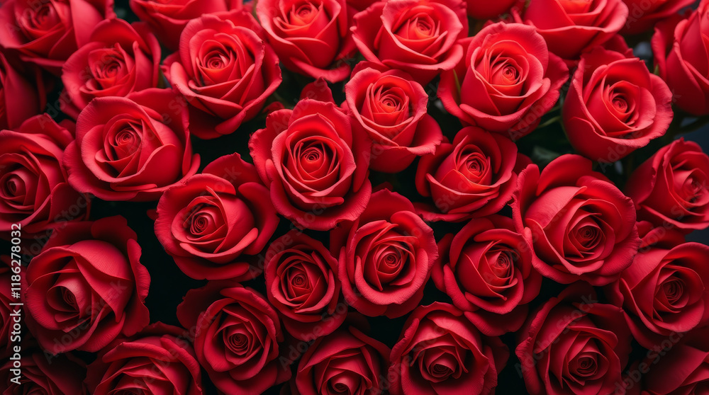 Naklejka premium Vibrant Red Roses in Full Bloom