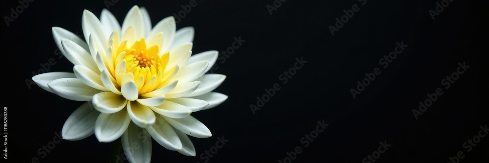Chrysanthemum flower with white and yellow hues on a dark background, white, yellow Chrysanthemum flower with white and yellow hues on a dark background, white, yellow