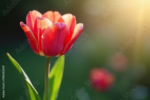 Delicate petals of a tulip flower blooming in a vase, garden, vase photo