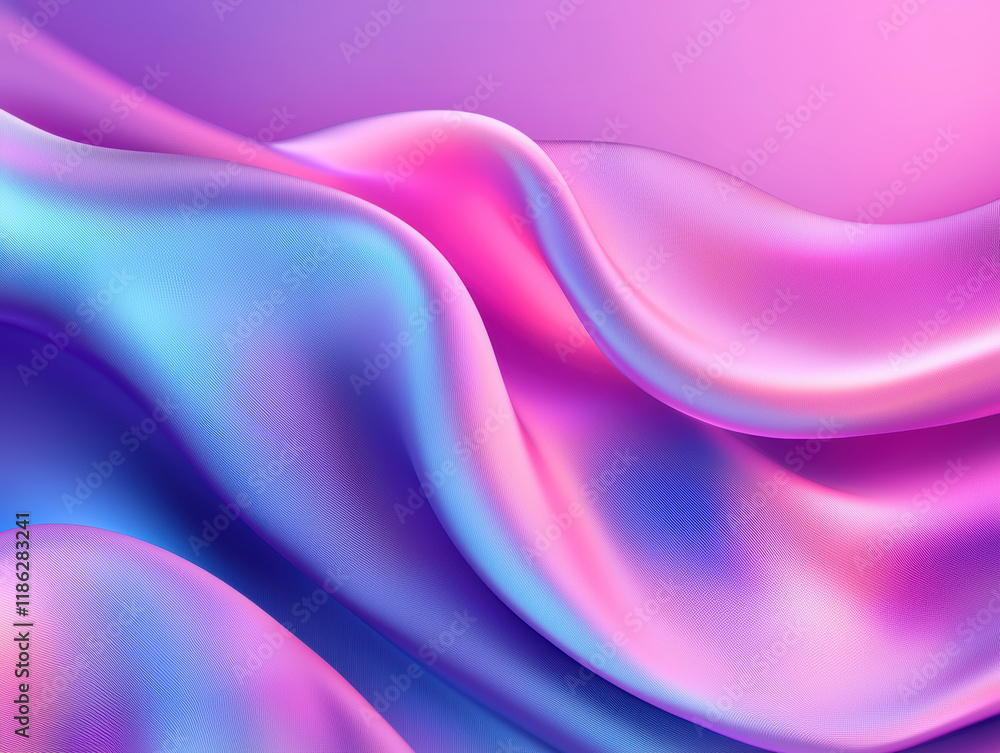 Naklejka premium Reflective holographic texture with soft neon gradients abstract folds in pastel colors creating a futuristic and eye-catching visual