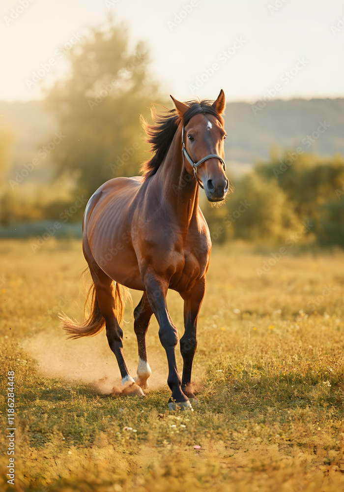 A majestic horse running in a golden field at golden hour, soft warm light, natural and realistic tones, cinematic feel, medium shot with blurred background (bokeh). A majestic horse running in a golden field at golden hour, soft warm light, natural and realistic tones, cinematic feel, medium shot with blurred background (bokeh).