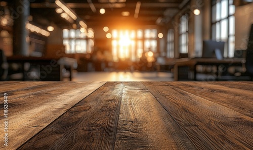 Wallpaper Mural Modern open space office with wooden table at sunset business environment contemporary design inspiring workspace Torontodigital.ca