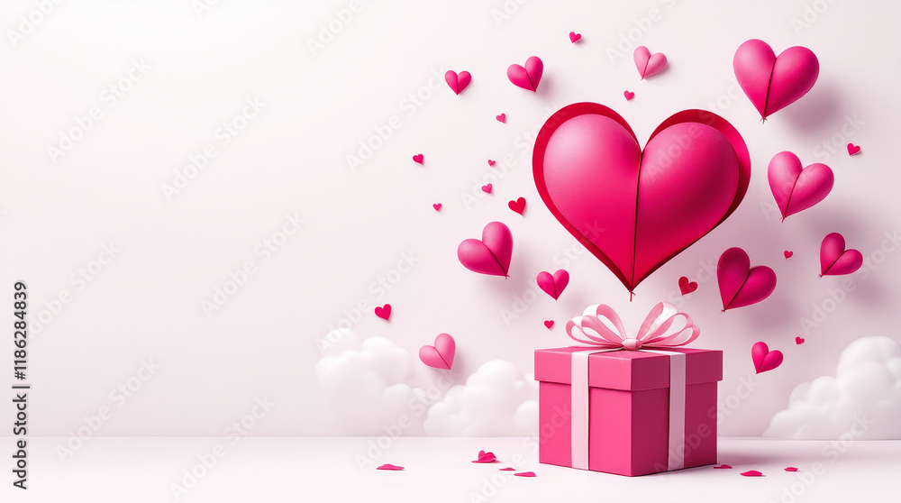 Gift Box with a Heart on a Cloudy Background Gift Box with a Heart on a Cloudy Background